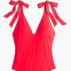 J. Crew Shoulder Tie One Piece Swimsuit Red 6 NWT
